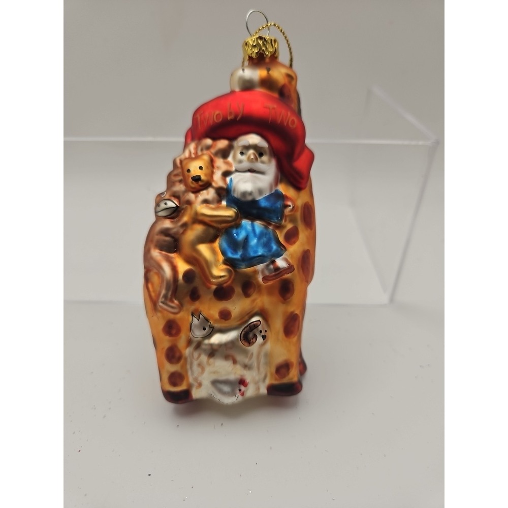 Vintage Glass Christmas Ornament / Santa On A Giraffe "Two‎ By Two" (441)